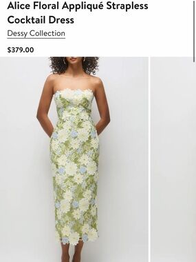 Nordstrom Strapless Floral Appliqué Midi Dress in Green, White, Blue